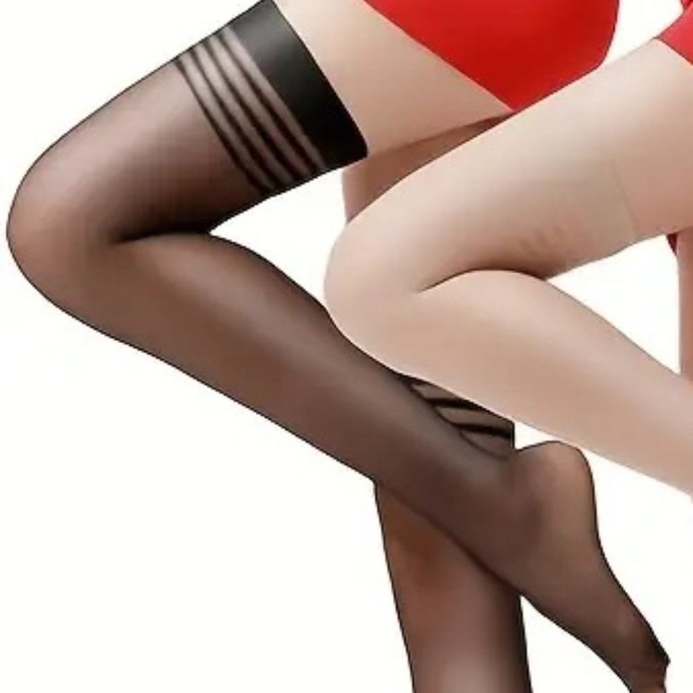 Sexy Ultra Thin Thigh High Socks, Sexy Breathable Striped Over The Knee Stocking